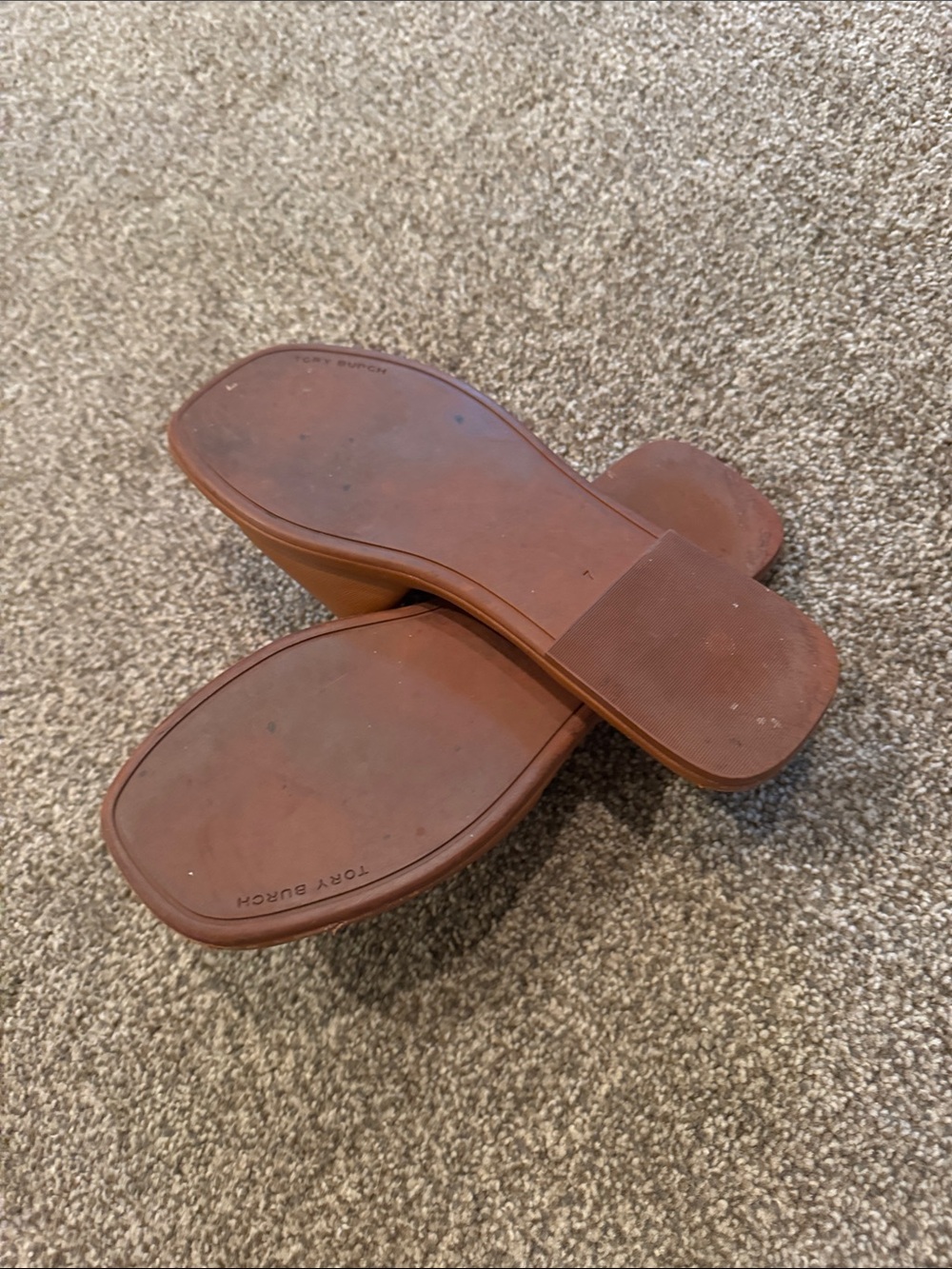 Tory Burch Cognac Leather Logo Slide Sandals - Picture 4 of 5